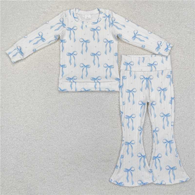 GLP2143 Special fabric Blue bow pattern white long-sleeved trousers set