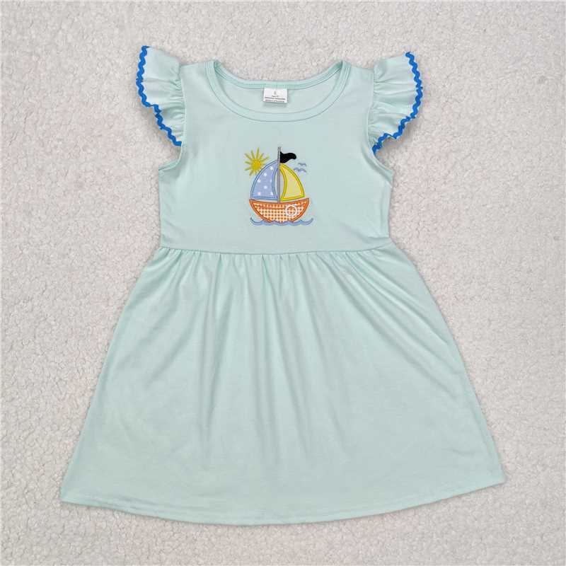 GSD1539 Embroidered sun sail blue flying sleeve dress