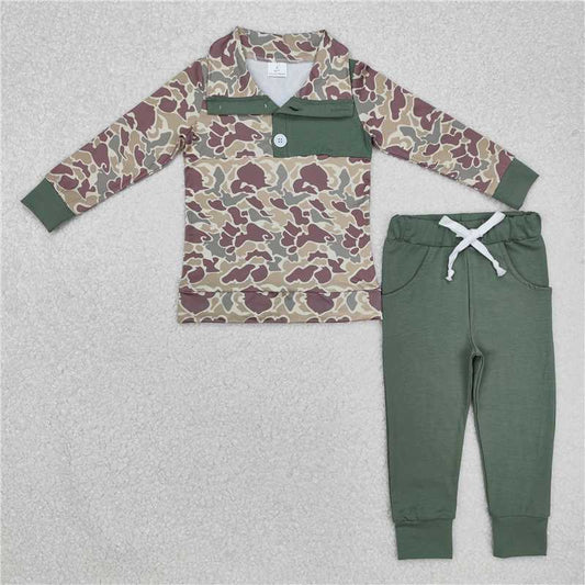 BLP0491 Camouflage button long-sleeved military green trousers suit