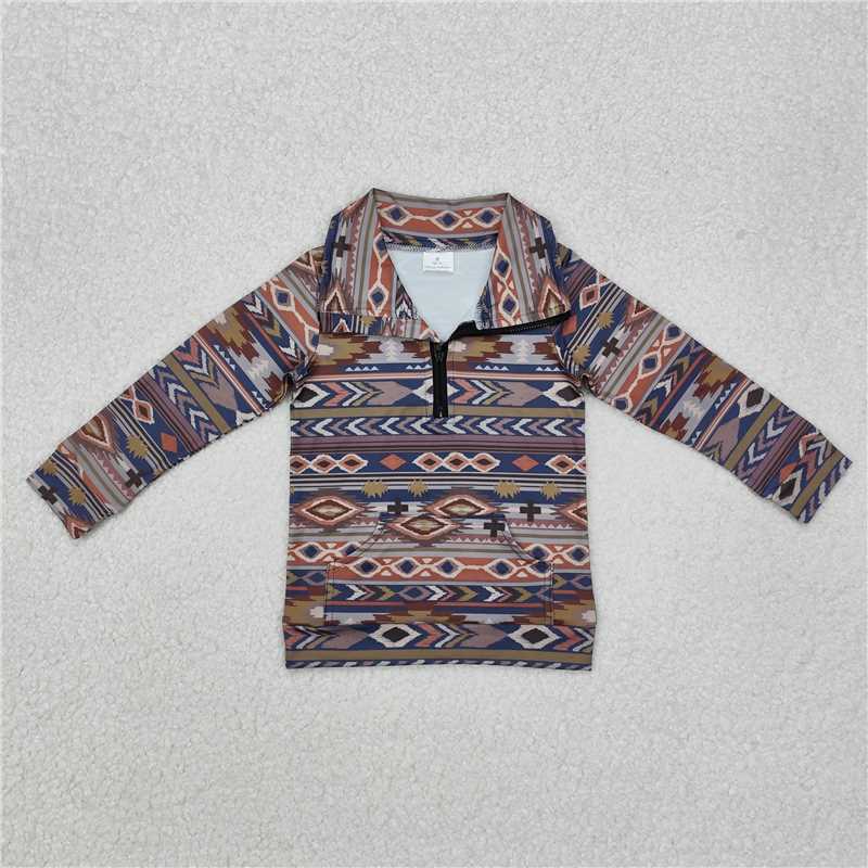X1.1 BT1066 Geometric Striped Zipper Long-Sleeve Top