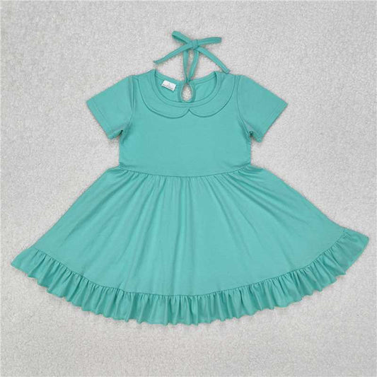 3.11GSD1918 Pure light green lace short-sleeved dress with baby collar
