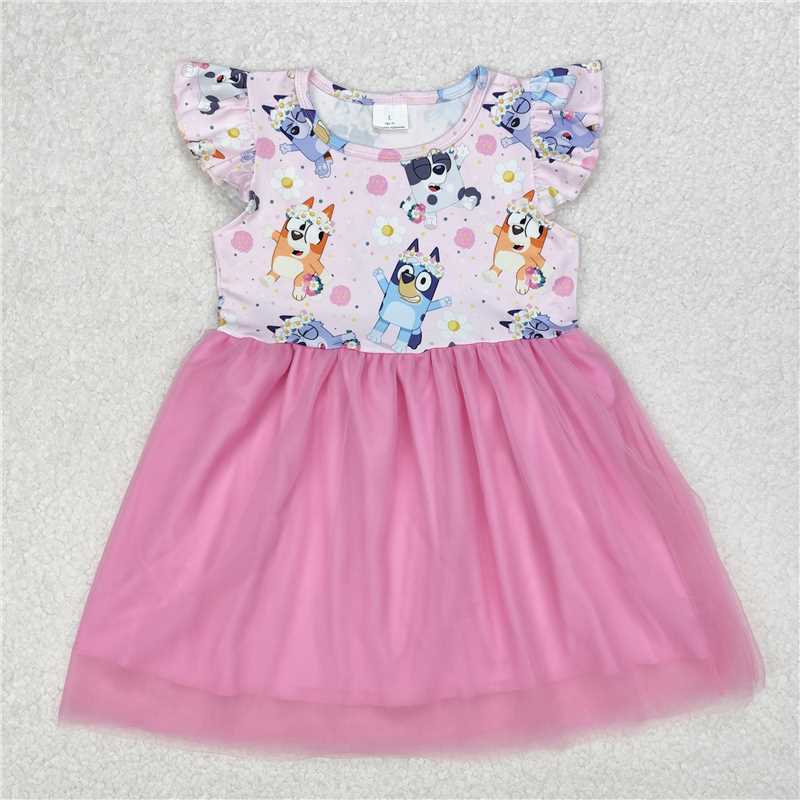 3.11 GSD1789 bluey flower rose red tulle flying sleeve dress