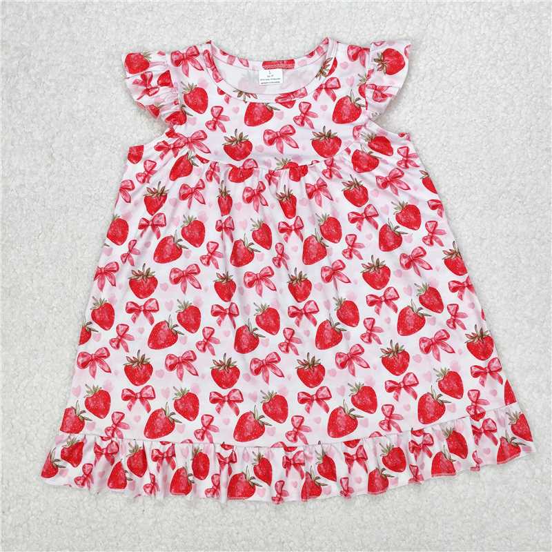 3.11 GSD1811 Heart Strawberry Bow Pattern Flying Sleeve Dress