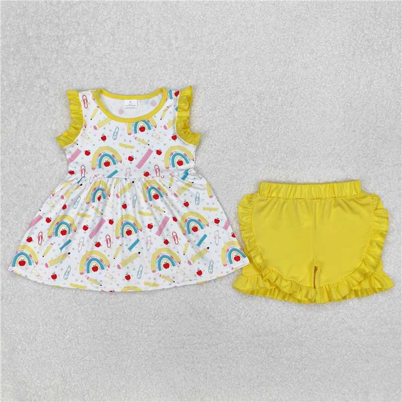 3.10 GSSO1913 Pencil rainbow apple yellow lace white sleeveless shorts set