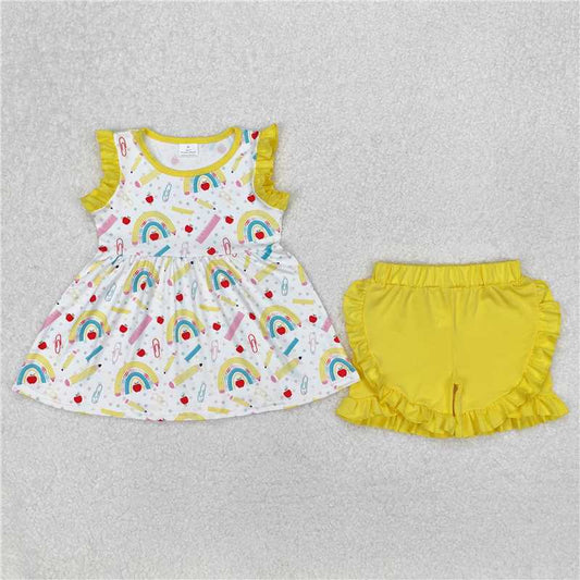 3.10 GSSO1913 Pencil rainbow apple yellow lace white sleeveless shorts set