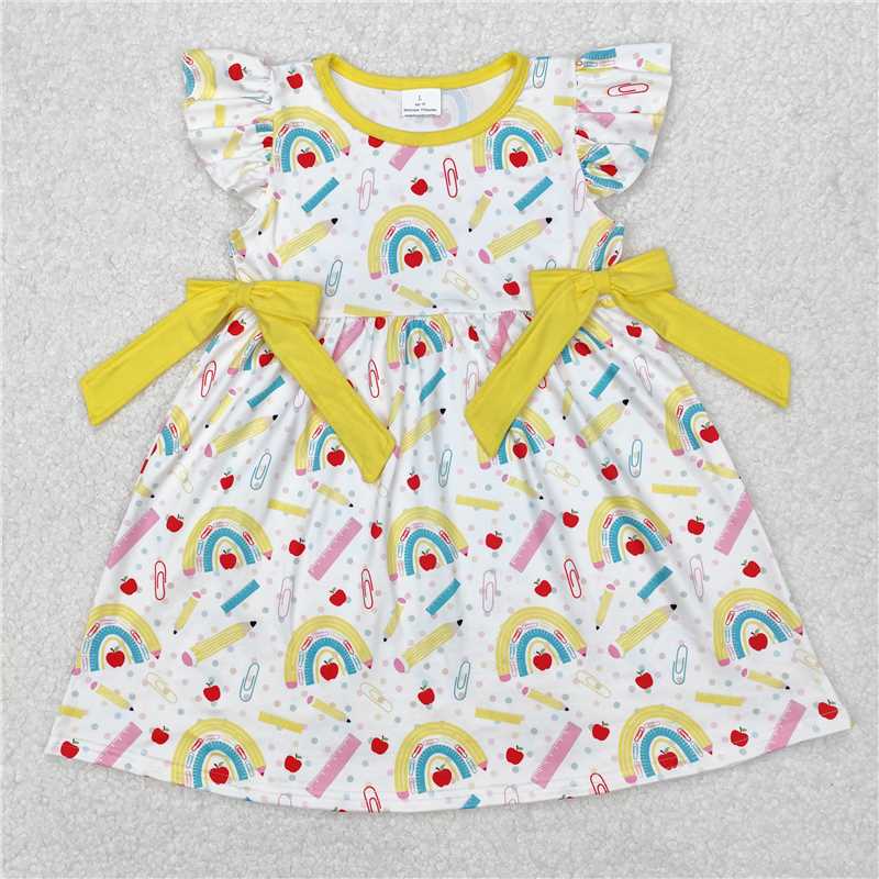 3.11 GSD1823 Pencil rainbow apple yellow bow white flying sleeve dress