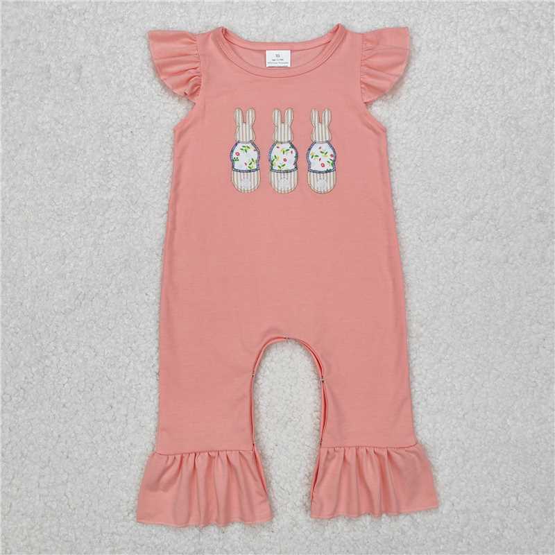 3.17  SR2434 Embroidered Easter Bunny Pink Lace Sleeve Bodysuit