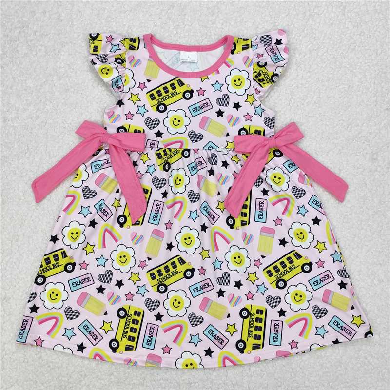 3.17 GSD1822 Flower school bus pencil rainbow star bow pink flying sleeve dress