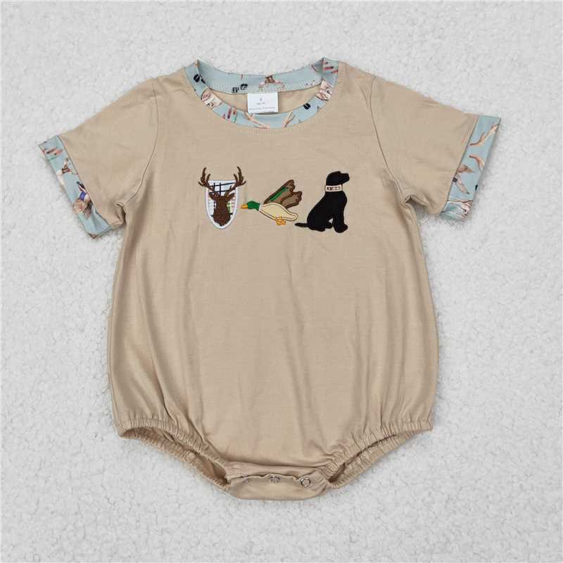 5.10 SR2338 Embroidered elk, duck and puppy short-sleeved jumpsuit