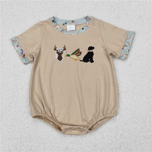 5.10 SR2338 Embroidered elk, duck and puppy short-sleeved jumpsuit
