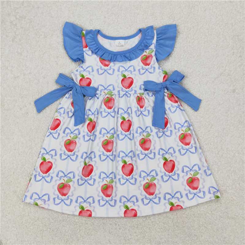 3.17  GSD1966 Apple blue bow pattern lace flying sleeve dress