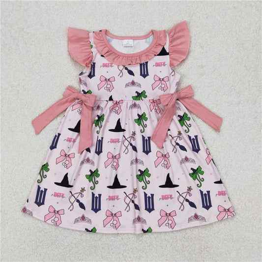 3.24 GSD1895 Cartoon witch hat crown pink lace bow pattern flying sleeve dress