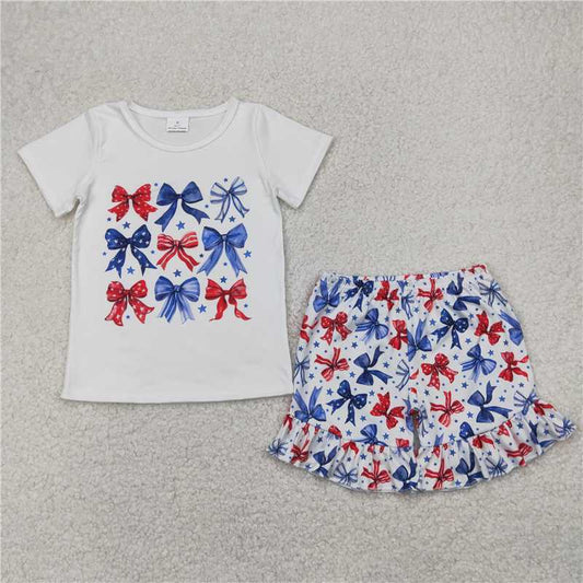 4.7  GSSO2512 National Day star and bow pattern white short-sleeved shorts suit