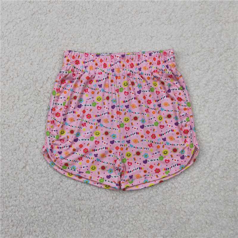 4.11  SS0484 happy butterfly smiley face letter pink shorts