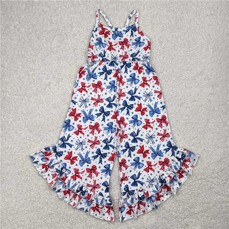 4.15  SR2865 National Day star and bow pattern white suspender jumpsuit