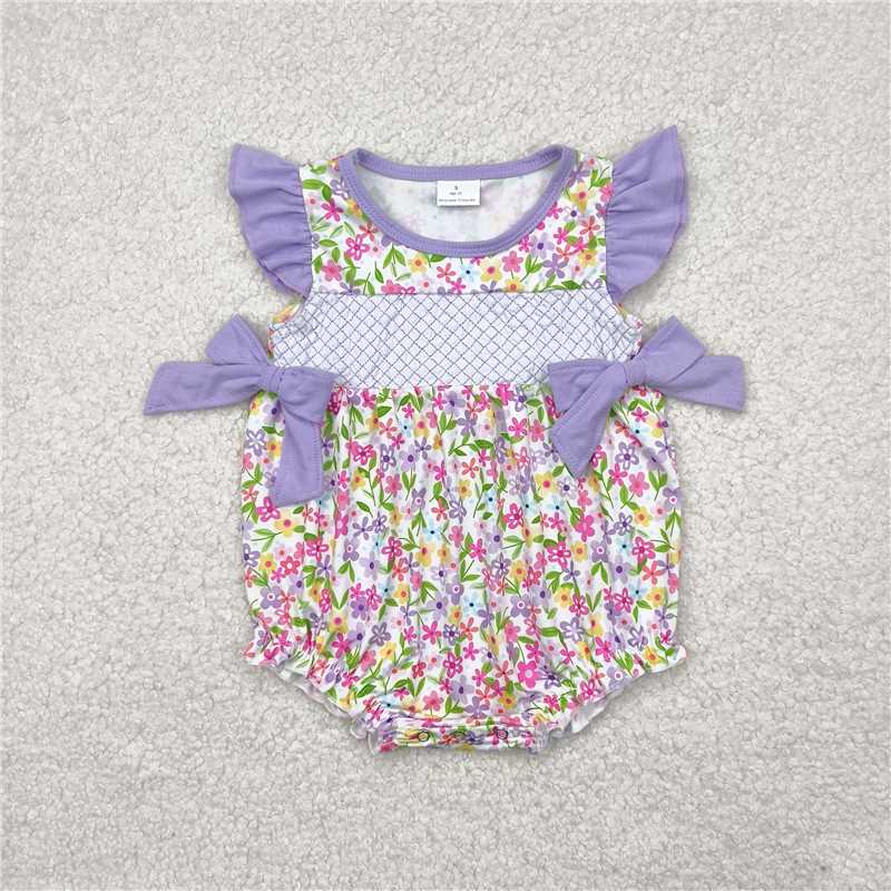 4.3 SR2928 Embroidered floral flower and leaf purple flying sleeve vest jumpsuit