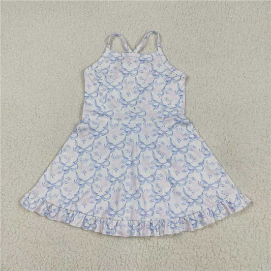 5.30  GSD2580 Pink flower and blue bow pattern yoga sleeveless dress
