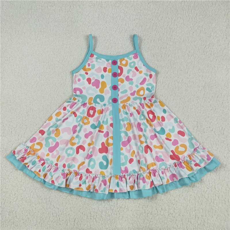 6.23 GSD2452 Colorful leopard print pink button blue lace suspender dress