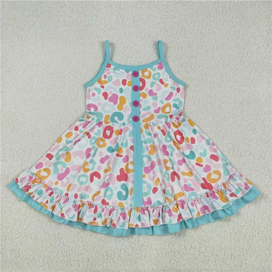 6.23 GSD2452 Colorful leopard print pink button blue lace suspender dress