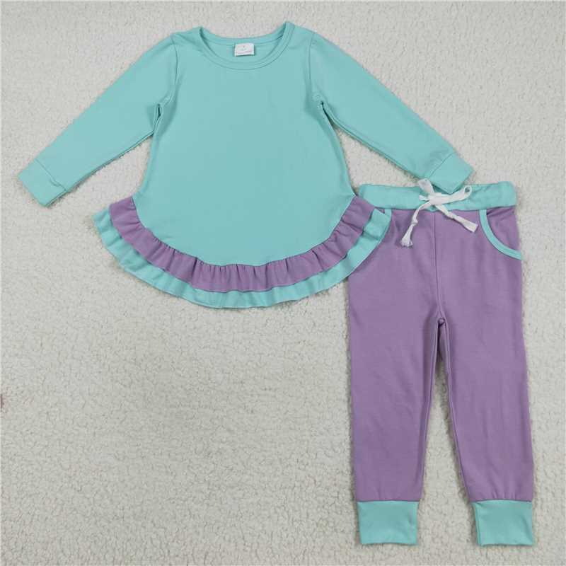 8.7  GLP2402 Pure purple lace long-sleeved blue trouser suit