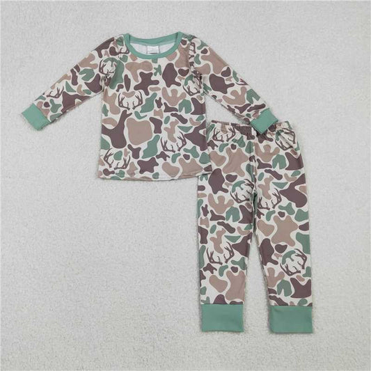 X11.10 BLP1232 Antler Brown-Green Camouflage Khaki Long-Sleeved Pants Pajama Set