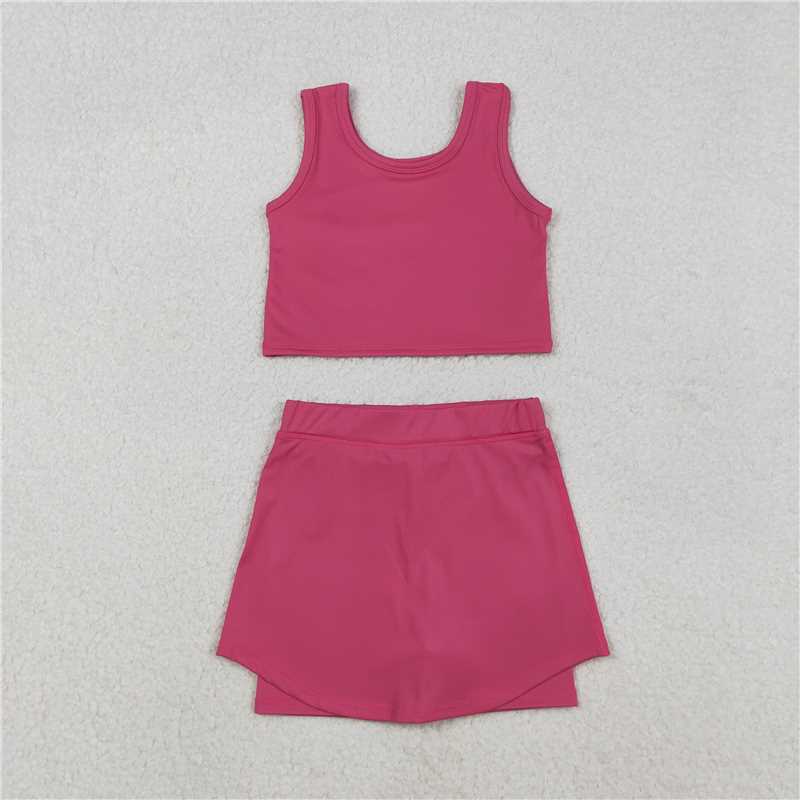 X11.7  GSD2657 Solid Pink Sleeveless Yoga Set