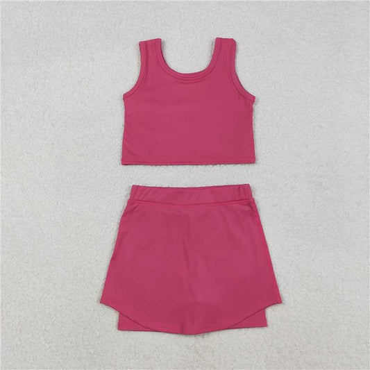 X11.7  GSD2657 Solid Pink Sleeveless Yoga Set