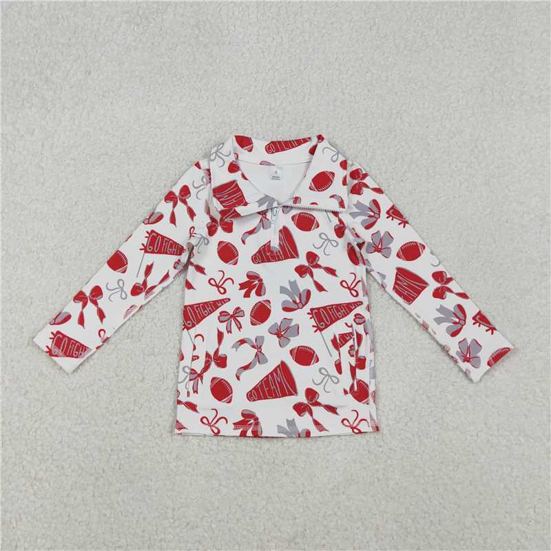 X11.4 GT1198 Red flared bow pattern zip-up yoga long-sleeved top