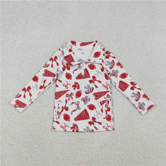 X11.4 GT1198 Red flared bow pattern zip-up yoga long-sleeved top