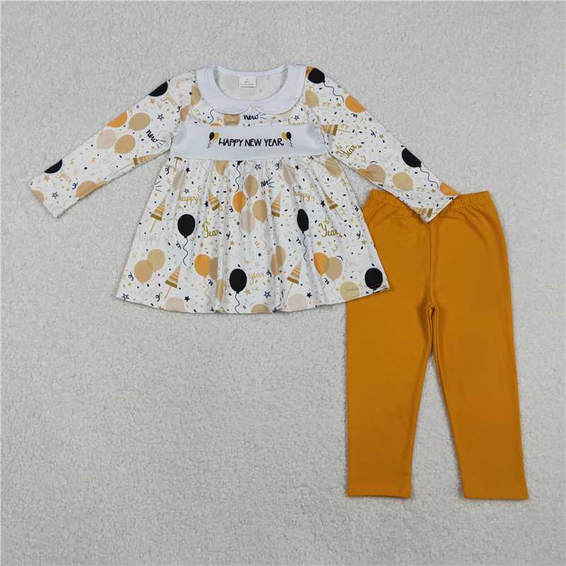 X11.3  GLP2901 Embroidered Happy New Year Balloon Girl Long-Sleeved Set