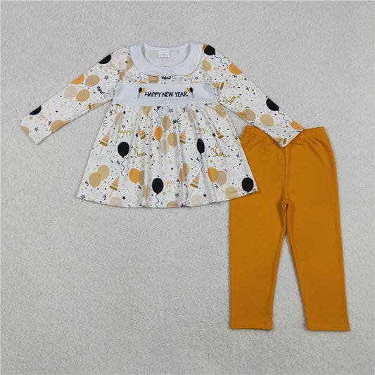 X11.3  GLP2901 Embroidered Happy New Year Balloon Girl Long-Sleeved Set