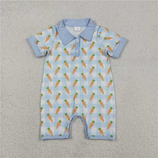 X1.1  SR3254 Easter Carrot Blue and White Checkered Button Collar Short