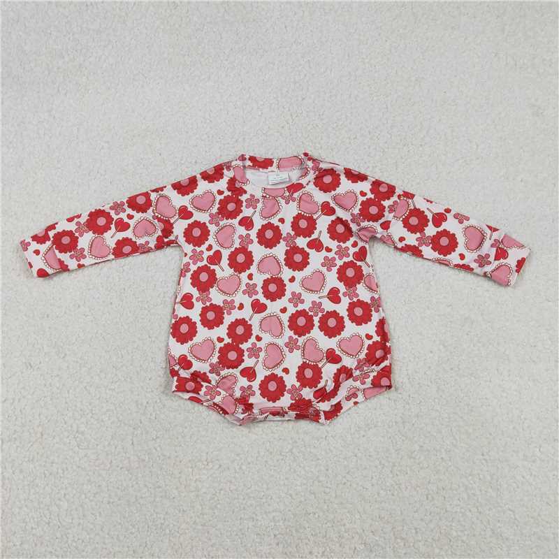 X12.27  LR2758 White Long-Sleeved Jumpsuit with Flower and Heart Lollipop Design
