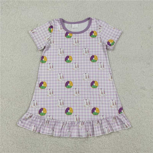 X12.23  GSD2900 Carnival Boots Purple Plaid Short-Sleeved Dress