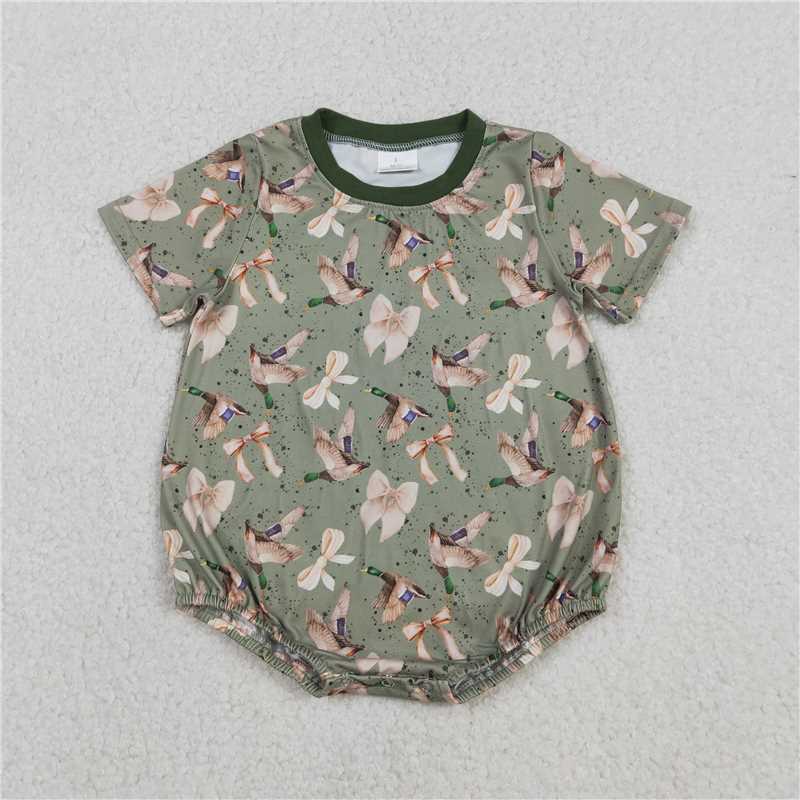 X1.1 SR3421 Green Short-Sleeved Jumpsuit with Duck and Bow Pattern