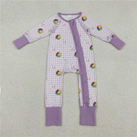 X12.27  LR2783 Carnival Boots Purple Plaid Zipper Long-Sleeved Jumpsuit