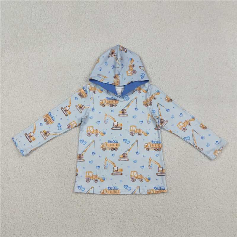 X1.6  BT1509 Valentine's Day Heart-Shaped Construction Vehicle Blue Hooded Long-Sleeved Top