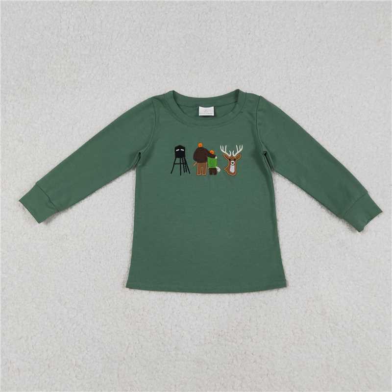 X12.31 BT1438 Embroidered Reindeer Hunting Long-Sleeved Top