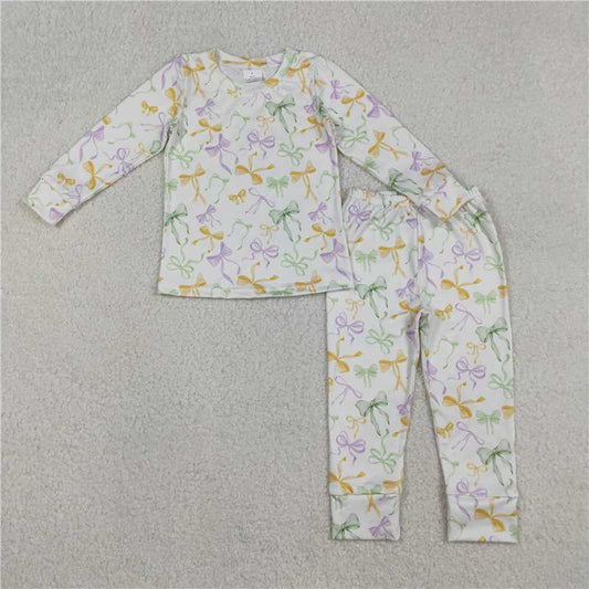 X12.24  GLP2921 Carnival Bow Pattern White Long-Sleeved Pants Pajama Set