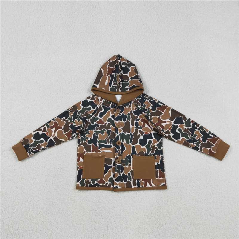 X1.6  BT1442 Pocket Brown-Green Camouflage Beige Hooded Jacket/Long-Sleeved Top