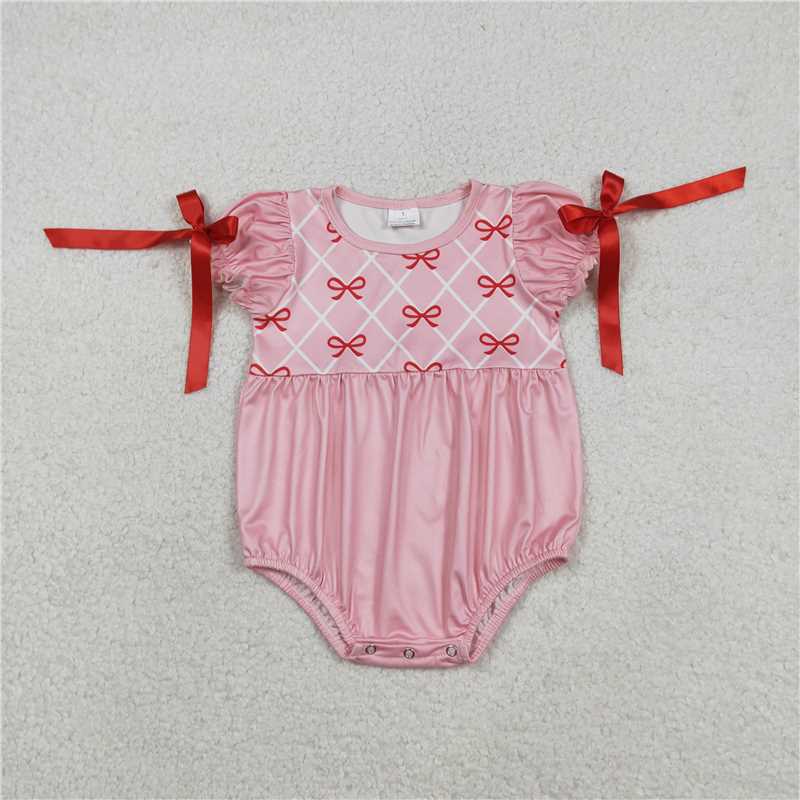 X12.26  SR3285 Pink Lace Short-Sleeved Jumpsuit with Bow Pattern