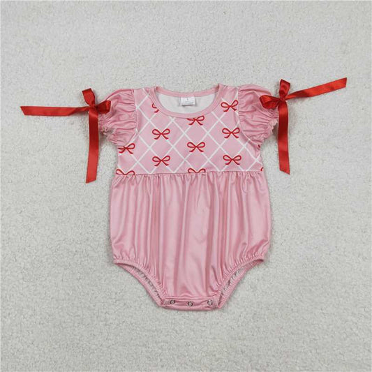 X12.26  SR3285 Pink Lace Short-Sleeved Jumpsuit with Bow Pattern