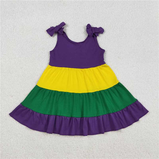 X12.23 GSD2888 Mardi Gras Green, Yellow, and Purple Patchwork Bow Dress