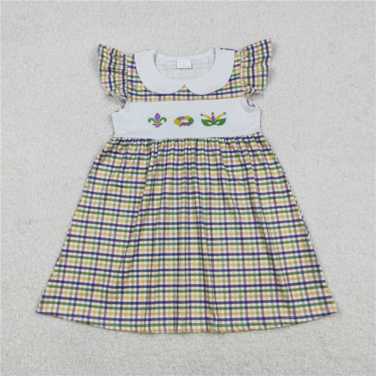 X12.24  GSD2934 Embroidered Carnival Pattern Mask Peter Pan Collar Plaid Flutter Sleeve Dress