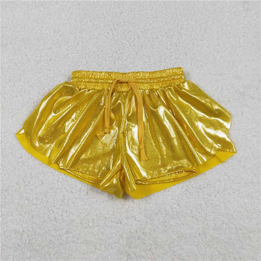 X1.10  SS0687 Solid Yellow Leather Shorts