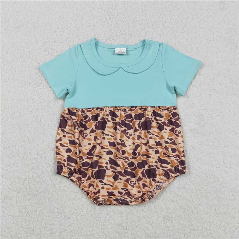 X12.26  SR3277 Brown camouflage blue-green Peter Pan collar short-sleeved jumpsuit