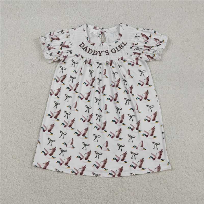 X12.24  GSD2933 Embroidered Daddy's Girl Bow Pattern Duck Short-Sleeve Dress