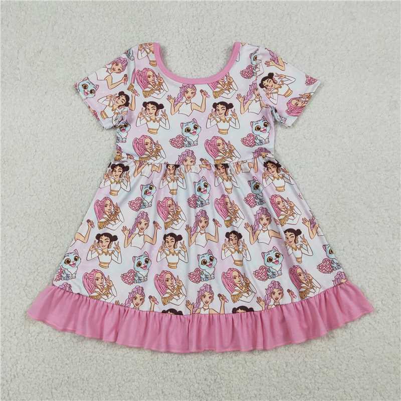 X1.17 GSD3394 Kpop Heart-Shaped Disco Pink Lace Short-Sleeve Dress