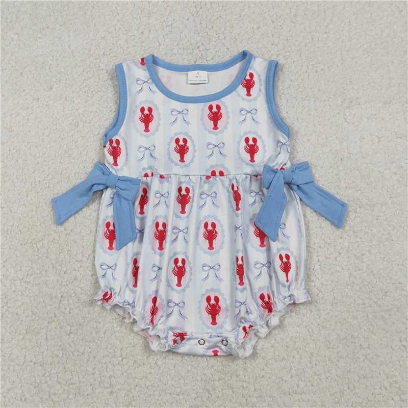 SR3828 Blue striped vest bodysuit with crayfish and bow pattern
