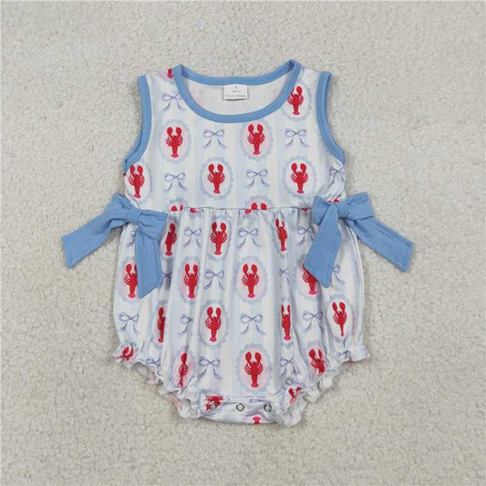 SR3828 Blue striped vest bodysuit with crayfish and bow pattern